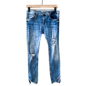 Zara Basic Z1975 Denim Distressed Frayed Hem Jeans